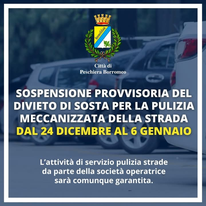 Sospensione provvisoria del divieto di sosta per pulizia strade dal 24 dicembre al 6 gennaio